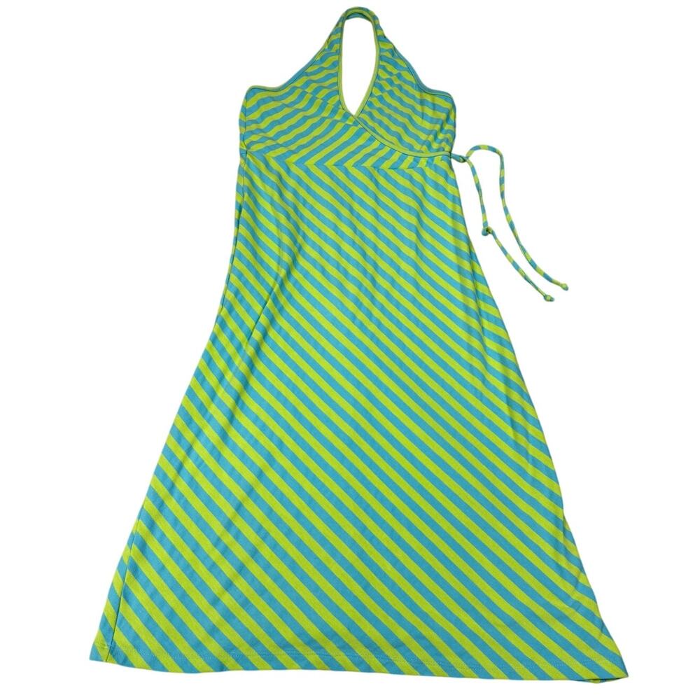 y2k Forever 21 Womens Size M Green Blue Stripe Halter Dress